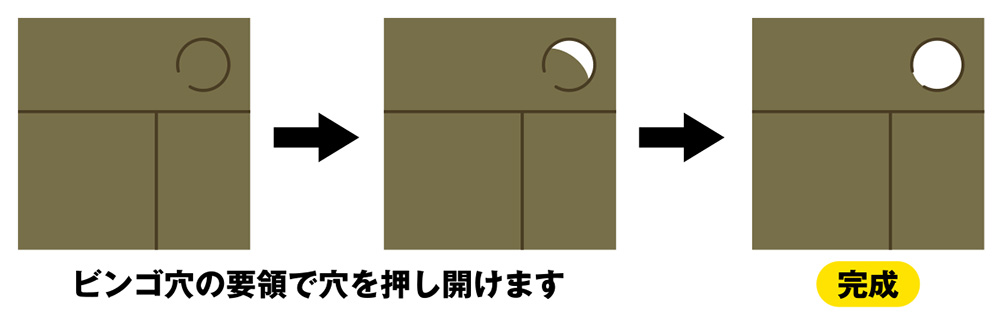 ビンゴ穴の要領で穴を押し開けて完成